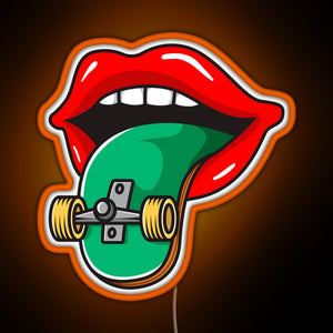 Cool Skater Skateboarder Tongue RGB neon sign orange