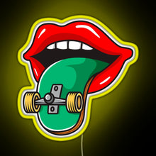 Charger l&#39;image dans la galerie, Cool Skater Skateboarder Tongue RGB neon sign yellow
