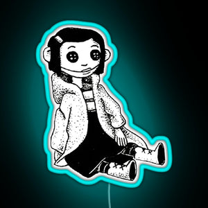 Coraline Inspired Doll RGB neon sign lightblue 