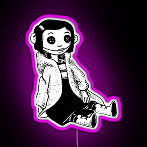 Coraline Inspired Doll RGB neon sign  pink