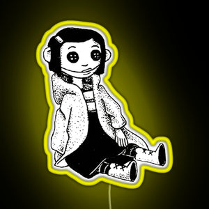 Coraline Inspired Doll RGB neon sign yellow