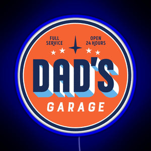 Dad s Garage clean version RGB neon sign blue