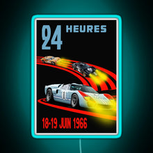 Charger l&#39;image dans la galerie, Ford GT40 Mk2 1st 2nd 3rd 24 Hours 1966 RGB neon sign lightblue 