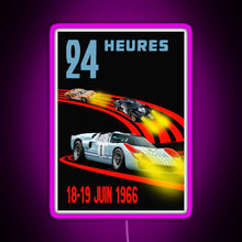 Charger l&#39;image dans la galerie, Ford GT40 Mk2 1st 2nd 3rd 24 Hours 1966 RGB neon sign  pink