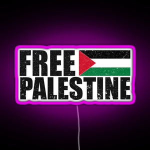 FREE PALESTINE FREE GAZA PALESTINE FLAG ARABIC RGB neon sign  pink