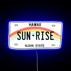 Hawaii Sunrise Licence Plate RGB neon sign blue