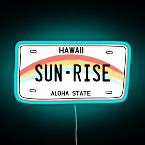 Hawaii Sunrise Licence Plate RGB neon sign lightblue 