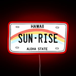 Hawaii Sunrise Licence Plate RGB neon sign red