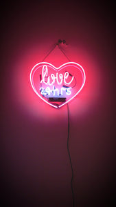 Love 24hrs Neon Sign 17"x14" Bedroom decor wardrobe light heart Christmas gift present