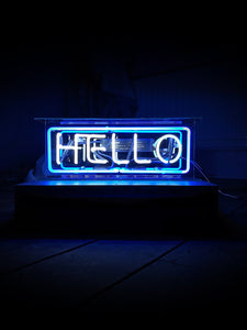 Neon Light Box 'HELLO' 13"x4" Real Glass Neon Sign Vintage Desk Office Heart Lighting Art UK Present Gift