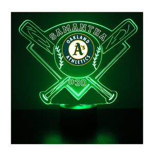 Oakland Athletics LED Baseball Sports Fan Lamps, Custom Night Light, Free Personalization, 16 Color Option, Featuring Licensed Decal