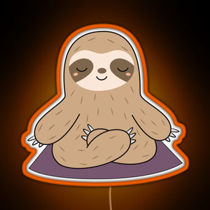 Kawaii Cute Yoga Meditating Sloth RGB neon sign orange