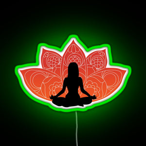 Meditating in a Lotus Pose RGB neon sign green