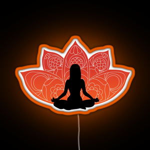 Meditating in a Lotus Pose RGB neon sign orange
