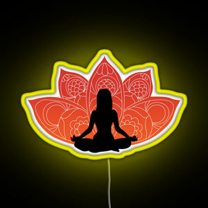 Meditating in a Lotus Pose RGB neon sign yellow