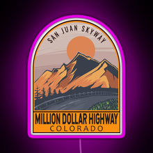 Charger l&#39;image dans la galerie, Million Dollar Highway Colorado Retro Travel Emblem RGB neon sign  pink