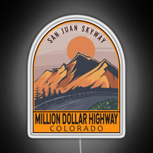 Charger l&#39;image dans la galerie, Million Dollar Highway Colorado Retro Travel Emblem RGB neon sign white 