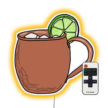 Charger l&#39;image dans la galerie, Moscow Mule neon sign featuring a copper mug with ice and lime slice, outlined in white glow.
