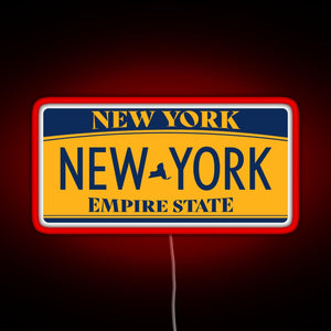 New York License Plate Sticker RGB neon sign red