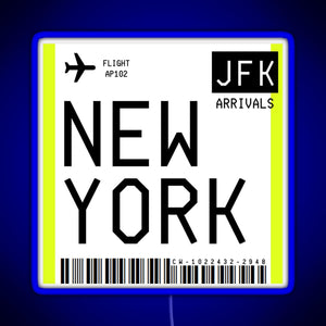 New York Mini Boarding Pass RGB neon sign blue