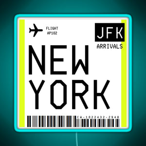 New York Mini Boarding Pass RGB neon sign lightblue 