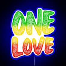 Charger l&#39;image dans la galerie, One love reggae art Bob Marley zentangle art Rasta art RGB neon sign blue