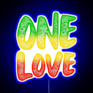 One love reggae art Bob Marley zentangle art Rasta art RGB neon sign blue