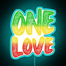 Charger l&#39;image dans la galerie, One love reggae art Bob Marley zentangle art Rasta art RGB neon sign lightblue 