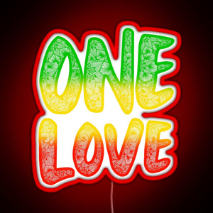 One love reggae art Bob Marley zentangle art Rasta art RGB neon sign red