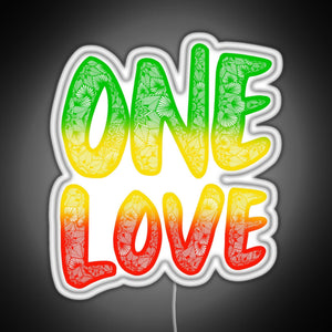 One love reggae art Bob Marley zentangle art Rasta art RGB neon sign white 