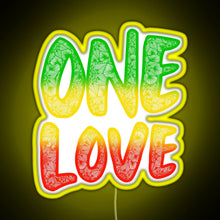 Charger l&#39;image dans la galerie, One love reggae art Bob Marley zentangle art Rasta art RGB neon sign yellow