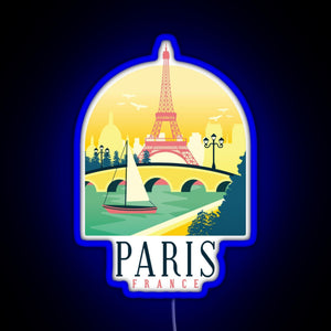 Paris France Paris Skyline RGB neon sign blue