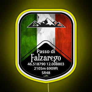 Passo Falzarego Italy Motorcycle Cycle Altitude Sticker T Shirt RGB neon sign yellow