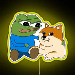 Peepo and Doge Best Frens RGB neon sign yellow