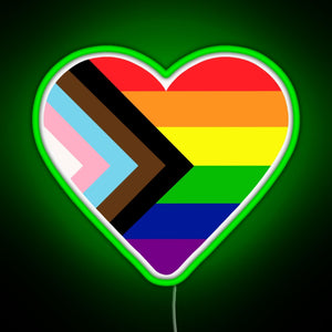 Progress Pride Flag Heart RGB neon sign green
