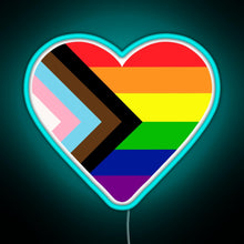 Charger l&#39;image dans la galerie, Progress Pride Flag Heart RGB neon sign lightblue 