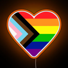 Charger l&#39;image dans la galerie, Progress Pride Flag Heart RGB neon sign orange