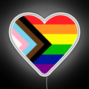 Progress Pride Flag Heart RGB neon sign white 