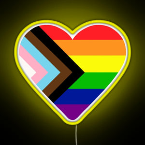 Progress Pride Flag Heart RGB neon sign yellow