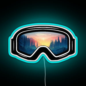 Ski Goggles Trees in the Sunset Design RGB neon sign lightblue 