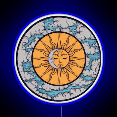 Sun and moon RGB neon sign blue