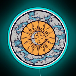 Sun and moon RGB neon sign lightblue 