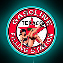 Charger l&#39;image dans la galerie, Texaco gasoline pin up vintage sign RGB neon sign lightblue 