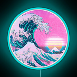 Vaporwave Great Wave Off Kanagawa Aesthetic Retro Sunset RGB neon sign lightblue 