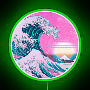 Vaporwave Great Wave Off Kanagawa Aesthetic Retro Sunset RGB neon sign green