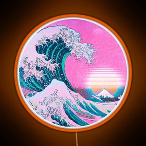 Vaporwave Great Wave Off Kanagawa Aesthetic Retro Sunset RGB neon sign orange