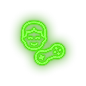green video game person face human controller led neon factory