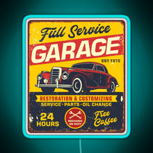 Charger l&#39;image dans la galerie, Vintage Full Service Garage Sign RGB neon sign lightblue 